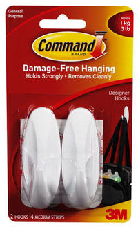 3M Command Medium Plastic Hook 3-1/8 in. L 2 pk (Pack of 6)