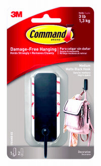 Command Strips 17034mb-Es Medium Matte Black Command Decorative Hook With Command Adhesive Strips