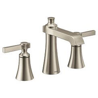 Brushed nickel two-handle high arc bathroom faucet