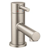 Brushed nickel one-handle low arc low profile bathroom faucet