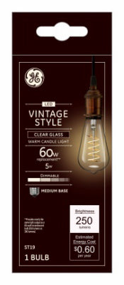 GE Lighting ST19 E26 (Medium) Filament LED Bulb Warm Candle Light 60 Watt Equivalence 1 pk