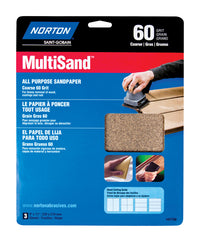 Norton MultiSand 11 in. L X 9 in. W 60 Grit Aluminum Oxide All Purpose Sandpaper 3 pk