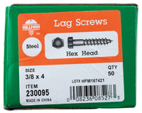 Hillman 3/8 in. X 4 in. L Hex Zinc-Plated Steel Lag Screw 50 pk