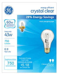 Bulb Hal A19 43W Clr 2Pk (Case Of 6)