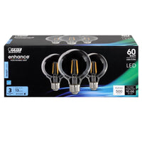 Feit Electric Enhance G25 E26 (Medium) Filament LED Bulb Daylight 60 Watt Equivalence 3 pk