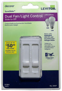 Leviton Decora SureSlide Ivory Fan/LED Dimmer Slide Switch 1 pk