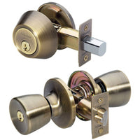 Master Lock Antique Brass Entry Knob and Single Cylinder Deadbolt 1-3/4 in.