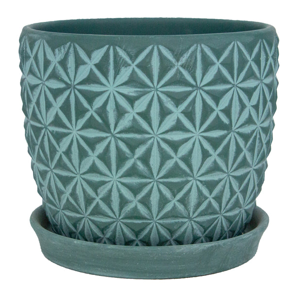 Trendspot 10 in. Dia Blue Rivage Ceramic Planter