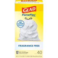 Glad Force Flex 13 gal No Scent Scent Kitchen Trash Bags Drawstring 40 pk 0.72 mil (Pack of 6)