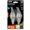 Feit CA10 (Flame Tip) E12 (Candelabra) LED Bulb Soft White 60 Watt Equivalence 2 pk