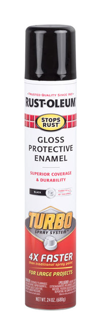 Rust-Oleum Stops Rust Turbo Spray System Gloss Black Protective Enamel Spray Paint 24 oz (Pack of 6)