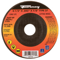 Forney 4-1/2 in. D X 7/8 in. Aluminum Oxide Metal Cut-Off Wheel 1 pc