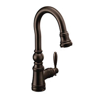 Oil rubbed bronze one-handle high arc pulldown bar faucet