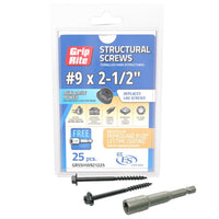 Grip-Rite No. 9 wire X 2-1/2 in. L Star Hex Washer Head Structural Screws 25 pk