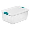 Sterilite 14948012 15 Quart White/Clear Plastic Storage Box With Blue Aquarium Latches (Pack of 12)