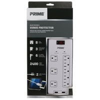 Prime 6 ft. L 8 outlets Surge Protector with USB Port White 2400 J