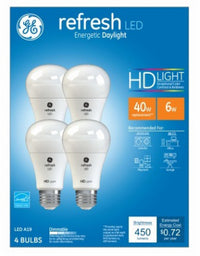 GE Lighting Refresh A19 E26 (Medium) LED Bulb Daylight 40 Watt Equivalence 4 pk