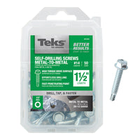 Teks No. 14  x 1-1/2 in. L Hex Washer Head Zinc-Plated Steel Sheet Metal Screws 50 pk