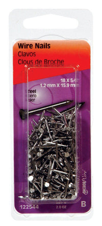 Hillman 18 Ga. x 5/8 in. L Bright Steel Wire Nails 1 pk 2 oz. (Pack of 6)