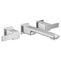 Chrome two-handle wall mount bathroom faucet