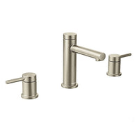 Brushed nickel two-handle high arc bathroom faucet