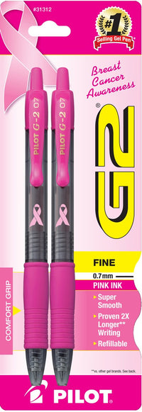 Pilot 31312 Fine Pink Breast Cancer Awareness G2 Retractable Gel Pens (Pack of 6)