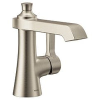 Brushed nickel one-handle high arc bathroom faucet