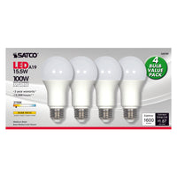 Satco A19 E26 (Medium) LED Bulb Warm White 100 Watt Equivalence 4 pk