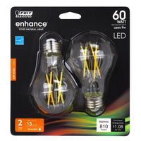 Feit Electric Enhance A19 E26 (Medium) Filament LED Bulb Soft White 60 Watt Equivalence 2 pk