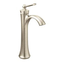 Brushed nickel one-handle high arc bathroom faucet