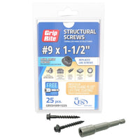 Grip-Rite No. 9 wire X 1-1/2 in. L Star Hex Washer Head Structural Screws 25 pk