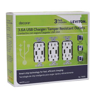 Leviton Decora 15 amps 125 V Duplex White Outlet and USB Charger 5-15R 3 pk