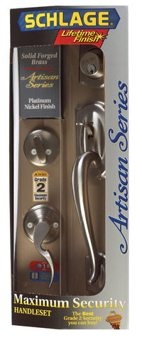 Schlage Camelot, Accent Satin Nickel Entry Handleset Left Handed