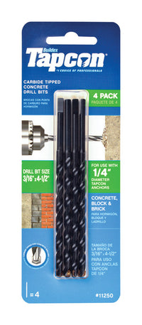 Tapcon 3/16 in. X 4-1/2 in. L Carbide Tipped Concrete Drill Bit Set Straight Shank 4 pk