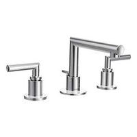 Chrome two-handle low arc bathroom faucet