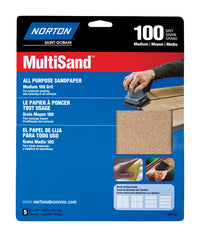 Norton MultiSand 11 in. L X 9 in. W 100 Grit Aluminum Oxide All Purpose Sandpaper 5 pk