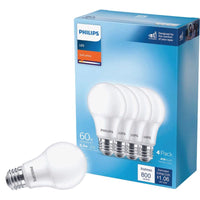 Philips A19 E26 (Medium) LED Bulb Soft White 60 Watt Equivalence 4 pk