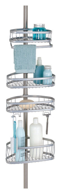 iDesign Satin Silver Metal Tension Shower Caddy