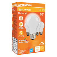 Sylvania Natural A19 E26 (Medium) LED Bulb Soft White 40 Watt Equivalence 4 pk