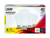 Feit Enhance A19 E26 (Medium) LED Bulb Bright White 40 Watt Equivalence 4 pk