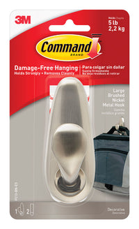 3M Command 4-1/8 in. L Brushed Nickel Metal Large Forever Classic Coat/Hat Hook 5 lb. capacity (Pack of 4)