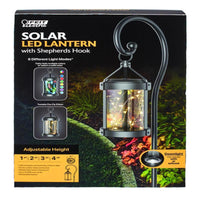 Feit Solar Fixtures 12 in. Solar Power Metal Round Coach Lantern Crackle Jar w/Fairy Lights Black