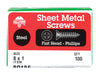 Hillman No. 8 X 1 in. L Phillips Flat Head Sheet Metal Screws 100 pk