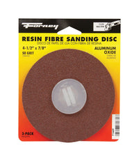 Forney 4.5 in. Aluminum Oxide Resin Fibre Sanding Disc 50 Grit 3 pk