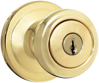 Kwikset SmartKey Cameron Polished Brass Entry Lockset KW1 1-3/4 in.