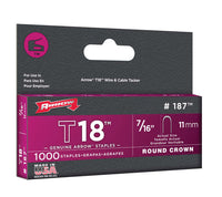 Arrow T18 3/16 in. W X 7/16 in. L 18 Ga. Round Crown Wire Staples 1000 pk