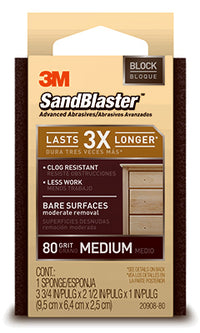 3M Sandblaster 3-3/4 in. L X 2-3/4 in. W X 1 in. 80 Grit Medium Flat Surface Sanding Sponge