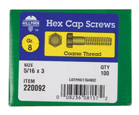 Hillman 5/16 in. D X 3 in. L Heat Treated Steel Hex Head Cap Screw 100 pk