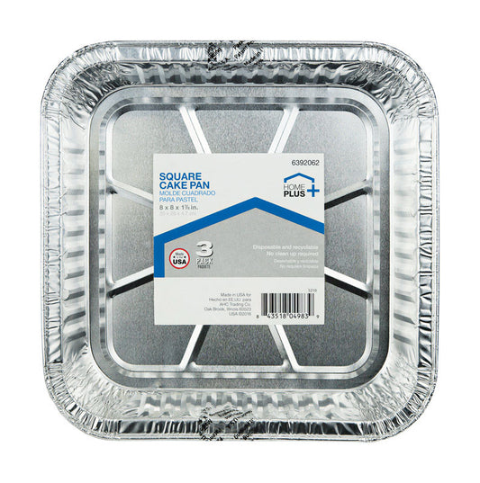 Home Plus Durable Foil 8 in. W x 8 in. L Square Cake Pan Silver 3 pk (Pack of 12)