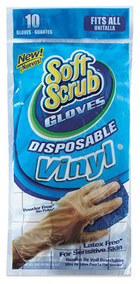 Soft Scrub Vinyl Disposable Gloves One Size Fits Most Clear Powder Free 10 pk